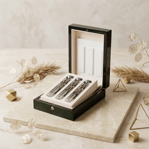 Scatola <span class=keywords><strong>Portagioie</strong></span> in <span class=keywords><strong>Legno</strong></span> di Alta Qualità con Finitura Lucida, Coperchio a Ribalta, Interno Morbido, Forma Rettangolare, Stampa a Caldo Oro <span class=keywords><strong>e</strong></span> <span class=keywords><strong>Argento</strong></span> - Product Image 1