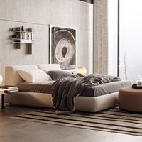 Lit king-size moderne italien minimaliste réglable, rembourré en cuir, matelas en latex – Confortable, durable, avec cadre en bois