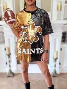 Siyah altın amerikan futbolu gevşek orta uzun stilleri Cheer üniforma pullu gömlek üstleri sonbahar kişiselleştirilmiş pullu Trendy elbiseler - Product Image 5