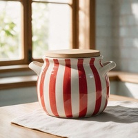 Pot à épices en céramique peint à la main, coloré et artistique, avec couvercle en bois, pour le rangement des aliments, pot d'organisation de cuisine personnalisé