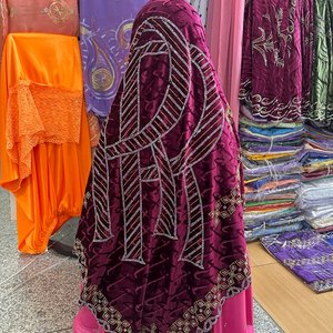 Sciarpe 2025 in stile Voile Hijab fatte <span class=keywords><strong>a</strong></span> <span class=keywords><strong>mano</strong></span> con perline in pizzo Jacquard ricamate in stile Dobby con frangia etnica islamica scialli - Product Image 2
