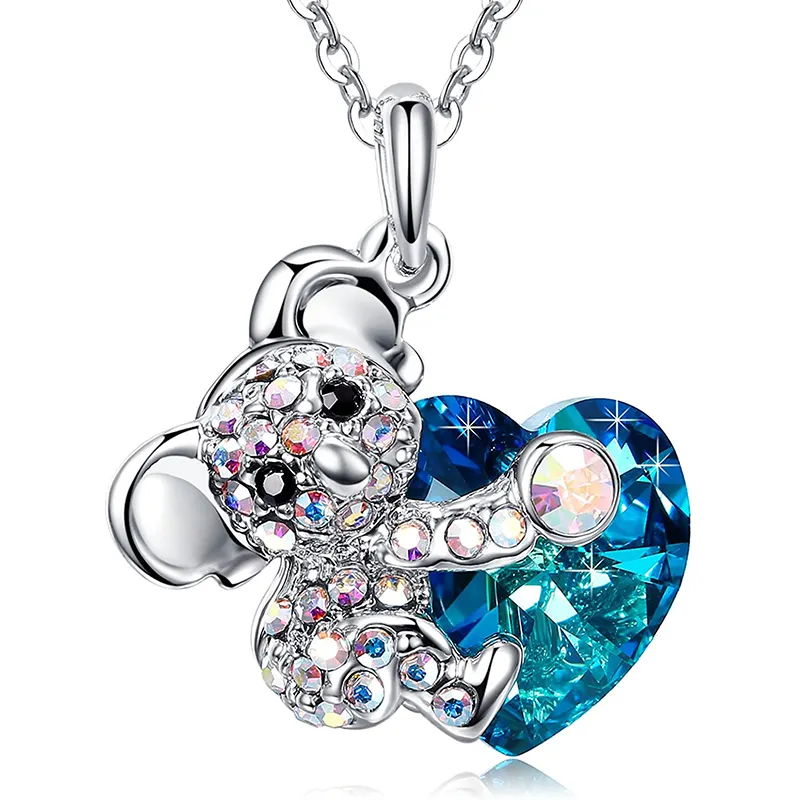 Hermosa Austria Crystal Necklace Koala Bear Heart Pendant Necklace 925 Sterling silver Chain for Women Jewelry Necklace