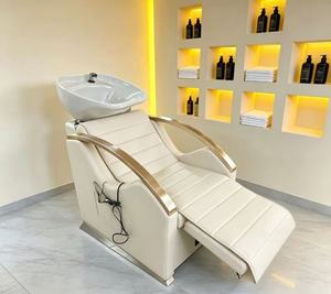 Fauteuil de salon de coiffure haut de gamme avec lit de lavage électrique et fonction massage, chaise de coiffure réglable - Product Image 1
