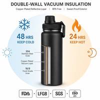 Bouteille d'eau isotherme en acier inoxydable 304, anti-fuite, garde au chaud/froid 12-24 heures, pour voyage, gym, sport en plein air