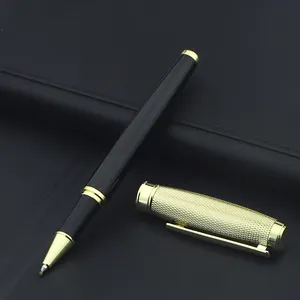 Schwere teure goldene Metall-Kugelschreiber mit hochwertigem Roller-Stift mit individuellem LOGO für Zwillingsgeschenk-Stift-Set