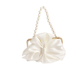 Elegant Women's Satin <b>Clutch</b> with Pearl Chain Strap and Frame Design Clip Closure for Evening & <b>Wedding</b> Parties - Product Image 4