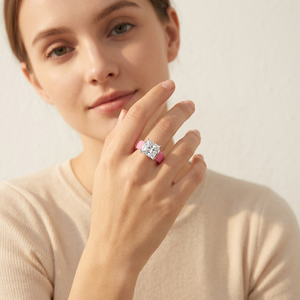 Anillo de <span class=keywords><strong>Plata</strong></span> <span class=keywords><strong>S925</strong></span> con Moissanita/CZ de Corte Princesa de 2.0ct, Cuatro Puntas, Banda de Silicona Rosa Mate, para Mujer, Deportivo, Uso Diario, Moda Urbana - Product Image 2