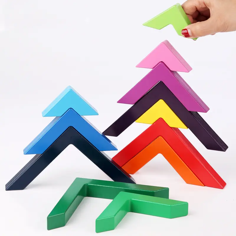 Puzzle de reconocimiento de Color, arcoíris, triángulo, lógica, bloques de construcción flexibles, bloques triangulares de madera