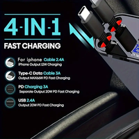 Chargeur de voiture électrique rétractable 4-en-1 USB-C 120W avec protection OTP/OVP, affichage numérique LED, 2 ports de charge PD et rotation à 360°