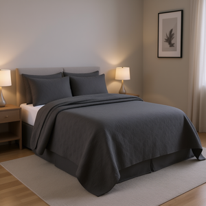 Juego de Cubrecamas Reversibles DB King Size en Gris Oscuro, 3 Piezas, Colección de Ropa de Cama para Toda Temporada - Product Image 2