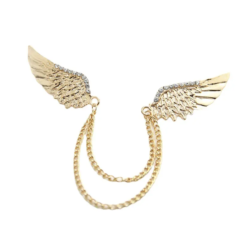 Gifts for Father Husband Boyfriend Angel Wings Chain Lapel Pins For Suit Men Custom Badges Vintage Brooch Pin with Diamond