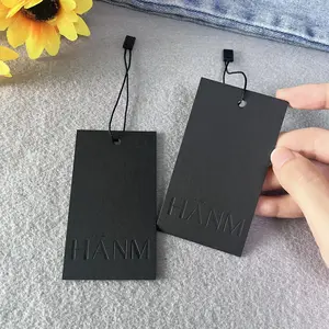 Luxury Custom Embossed Black Printing Hangtag Cardboard Recycled Brand Name Label Hangtag Clothing Hangtags For Logo Tags