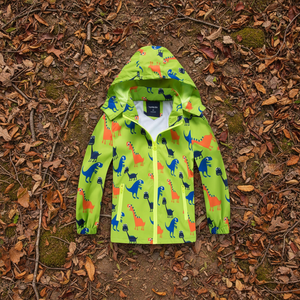 Chaqueta Infantil Ligera con Capucha Desmontable, Impermeable, Transpirable, Resistente al Viento, Forrada de Algodón y Poliéster, con Estampado Personalizado de Dinosaurios - Product Image 2