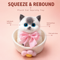 Jouet anti-stress chat de simulation, grand jouet souple en silicone à presser, sûr, écologique, peluche de haute qualité, poupée chat en peluche, pour filles, en boîte