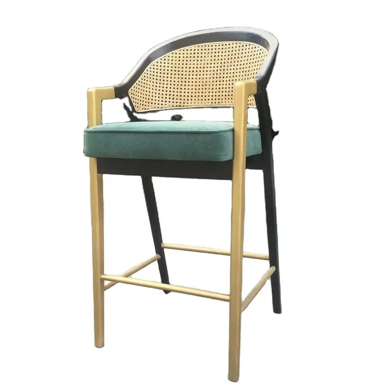 현대 골드 등나무 지팡이 나무 벨벳 술 바 의자 의자