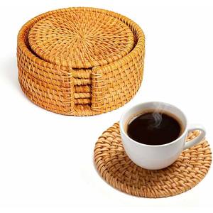 Posavasos de Ratán Natural Resistentes al Calor, Antideslizantes, Hechos a Mano, para Tazas, Vasos, Decoración de Mesa para Hogar, Cafetería, Bar - Product Image 1