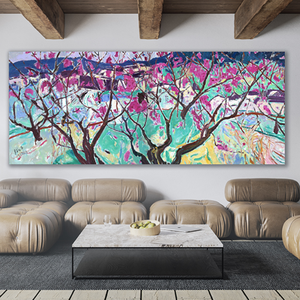 Riproduzione Realistica di Dipinto a Olio 'Fiori di Pesco' di Zhang Liping Ten Li, Arte Murale per Soggiorno e Camera da Letto - Product Image 1