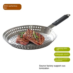 Multifunctional Non Stick Stainless Steel BBQ Tray Plate Vegetable Barbecue <strong>Grill</strong> <strong>Frying</strong> <strong>Pan</strong> with Hole Removable Handle - Product Image 3