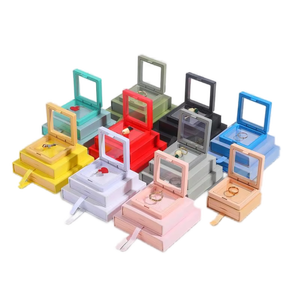 Wholesale Square Drawer Jewellery <b>Boxes</b> With Cardboard Outer PE Visible Window Pull Out Ribbon And Best Wishes Logo For Daily - Product Image 4