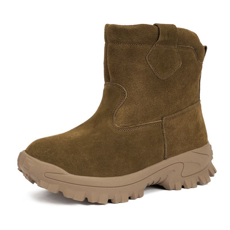 Bottes de neige en cuir marron et laine