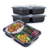 Boîte alimentaire jetable à 3 compartiments en PP sans BPA, 37 oz, compatible micro-ondes, pour la livraison de repas en restaurant