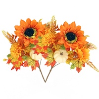 Buket Bunga Matahari Ghost-Face Dekorasi Perayaan Thanksgiving Halloween Hadiah Bunga Sutra Buatan Bermotif Bunga