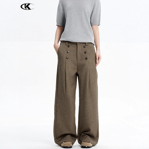 11KN Vintage mezclado marrón pantalones <span class=keywords><strong>de</strong></span> <span class=keywords><strong>vestir</strong></span> <span class=keywords><strong>de</strong></span> pierna recta Neutral <span class=keywords><strong>de</strong></span> alta calidad personalizado Simple suelto adelgazamiento pantalones Casuales - Product Image 2