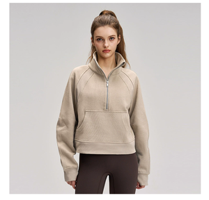 เสื้อสเวตเชิ้ตคอเต่าแบบซิปครึ่งตัว แขนยาวทรงโอเวอร์ไซส์ ผ้าวาฟเฟิล สำหรับผู้หญิง ไซส์พลัส สีพื้น สำหรับฤดูใบไม้ร่วง - Product Image 1