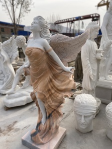 Statua Moderna da Giardino Personalizzata a Grandezza Naturale, Decorazione da Esterno, <span class=keywords><strong>Angelo</strong></span> in <span class=keywords><strong>Pietra</strong></span> Marmorizzata con Occhi Chiusi e <span class=keywords><strong>Ali</strong></span>, Scultura - Product Image 2