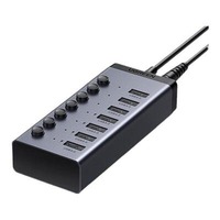 UGREEN CM482 Hub USB3.0 10-Port dengan Sakelar Individual, Splitter Aluminium + Adaptor Tipe-C untuk PC Laptop Hard Disk