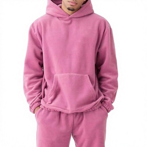 Men <b>Pink</b> Hooded Tracksuit Full Length Regular Fit Solid Casual Streetwear Breathable 100% Cotton Lightweight <b>Sweatshirt</b> Side - Product Image 5