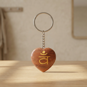 Llavero de Aventurina Melocotón en Forma de Corazón con Símbolo Om Grabado, Gema Pulida, Tema Religioso - Product Image 2