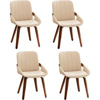 Ensemble de 4 chaises de salle à manger en similicuir de style moderne du milieu du siècle, sans accoudoirs, avec pieds en bois naturel robustes, pour la maison, le bureau ou l'appartement