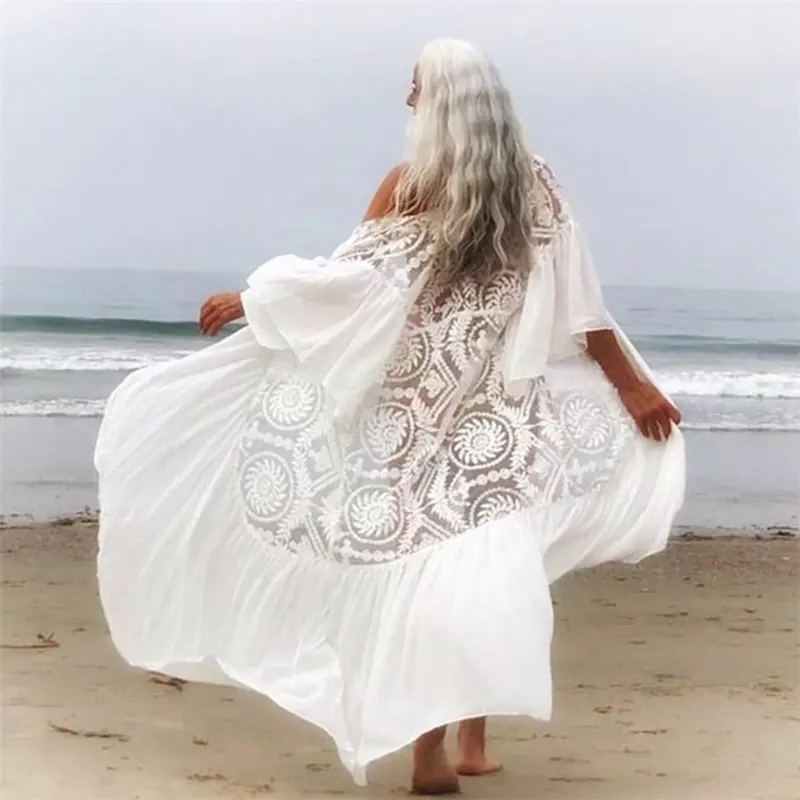 2023 Neuer Badeanzug Vertuschen Strand kleid Beach wear Spitze Sexy Frauen Langes Kleid Badeanzug Vertuschen Hohles Kleid mit V-Ausschnitt