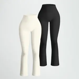 Pantalon de yoga taille haute leggings serrés pour femmes pantalon de yoga sans couture côte évasée tricoté leggings sans couture logo personnalisé