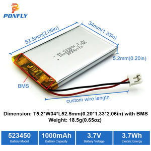 بطارية بوليمر PONFLY Lipo بمكبر صوت في V mAh قابلة لإعادة الشحن بطارية بوليمر للألعاب بإضاءة ليد بموصل - Product Image 2
