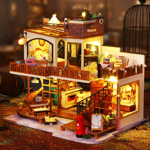 Kit DIY de villa duplex moderne avec coin lecture, mini-maison de poupée en bois 3D à assembler soi-même, scène de lecture moderne, décoration d'intérieur, cadeau artisanal - Product Image 4