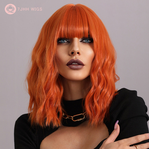 Perruque courte bouclée ondulée en gingembre et orange pour femme avec frange, longueur aux épaules, synthétique, colorée, pour Halloween, cosplay, <span class=keywords><strong>cheveux</strong></span> couleur cuivre - Product Image 1