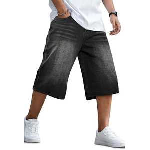 Shorts Cargo en Jean Décontractés pour Hommes, 100% Coton, Coupe Ample, Multi-Poches, Taille Mi-Haute, Fermeture Éclair, Broderie Tricotée, Style Urbain Estival - Product Image 1