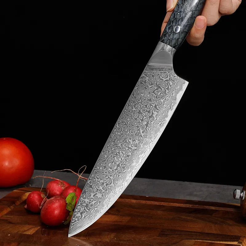Dayanıklı yüksek kaliteli şam çelik 8-Inch G10 kolu ile şef bıçağı profesyonel şef bıçağı