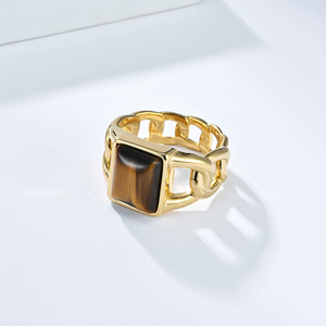 Geometric Openwork Cuban Chain <b>Ring</b> With Tiger Eye Stone For Men <b>Titanium</b> Steel Jewelry Gift - Product Image 4