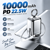 Batterie externe mini 10000mAh PD22.5W à charge rapide avec câble Type-C rétractable, affichage numérique, chargeur portable pour smartphones