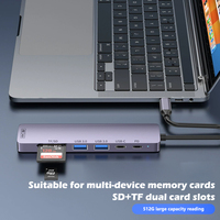 Base de Conexión USB-C 7 en 1 de Aleación de Aluminio 4K para Cargador PD de 100W, Lector de Tarjetas SD y TF con Doble USB 3.0, Hub Multipuerto para Windows