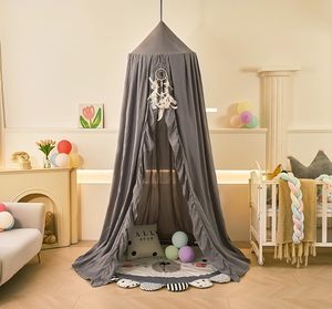 Factory Wholesale <b>Gray</b> Kids Bed Canopy Ruffled Canopy Bed <b>Curtains</b> Canopy for Girls Room - Product Image 2