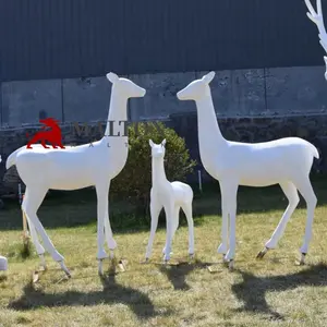 Escultura familiar de ciervo, decoración de paisaje grande de fibra de vidrio, acabado blanco, gran oferta