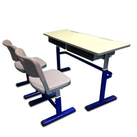 Ensemble de table double de style moderne pour salle de classe, mobilier en bois avec deux chaises pour les élèves, pour bureau d'étude des élèves