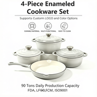 Ensemble de 4 casseroles durables, faitout et poêle, revêtement émaillé antiadhésif, minimaliste, compatible four, en fonte
