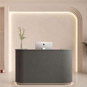 Modern <b>Solid</b> <b>Wood</b> Eco-friendly Reception <b>Desk</b> with Curved Design Adjustable Height LED Lighting for Commercial/Office Use - Product Image 4