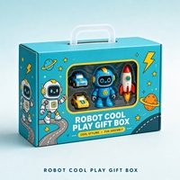 Boîte cadeau Robot Cool Play avec poignée et fenêtre, emballage en carton bleu personnalisé pour enfants de 3 ans et plus