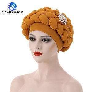 Sinya Dernier modèle <span class=keywords><strong>Aso</strong></span> <span class=keywords><strong>Oke</strong></span> Auto <span class=keywords><strong>Gele</strong></span> Turban pour femme, Bonnet foulard musulman pour tresses, en coton, Turbante - Product Image 3